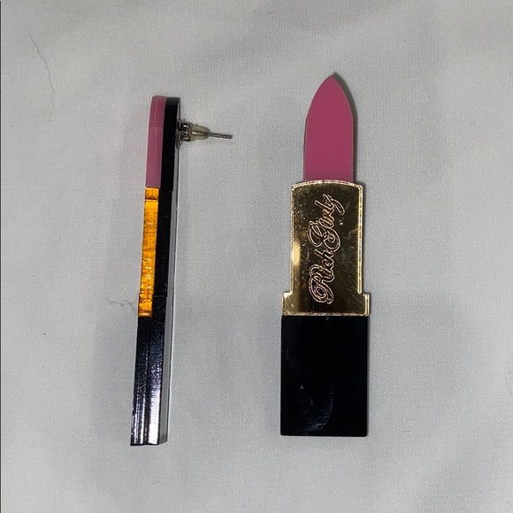 PINK LIPSTICK ACRYLIC EARRINGS - Picture 3 of 4